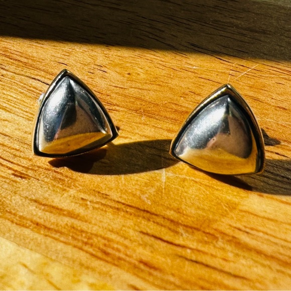 VTG Sterling Silver Triangular Earrings Post Style - Picture 4 of 11